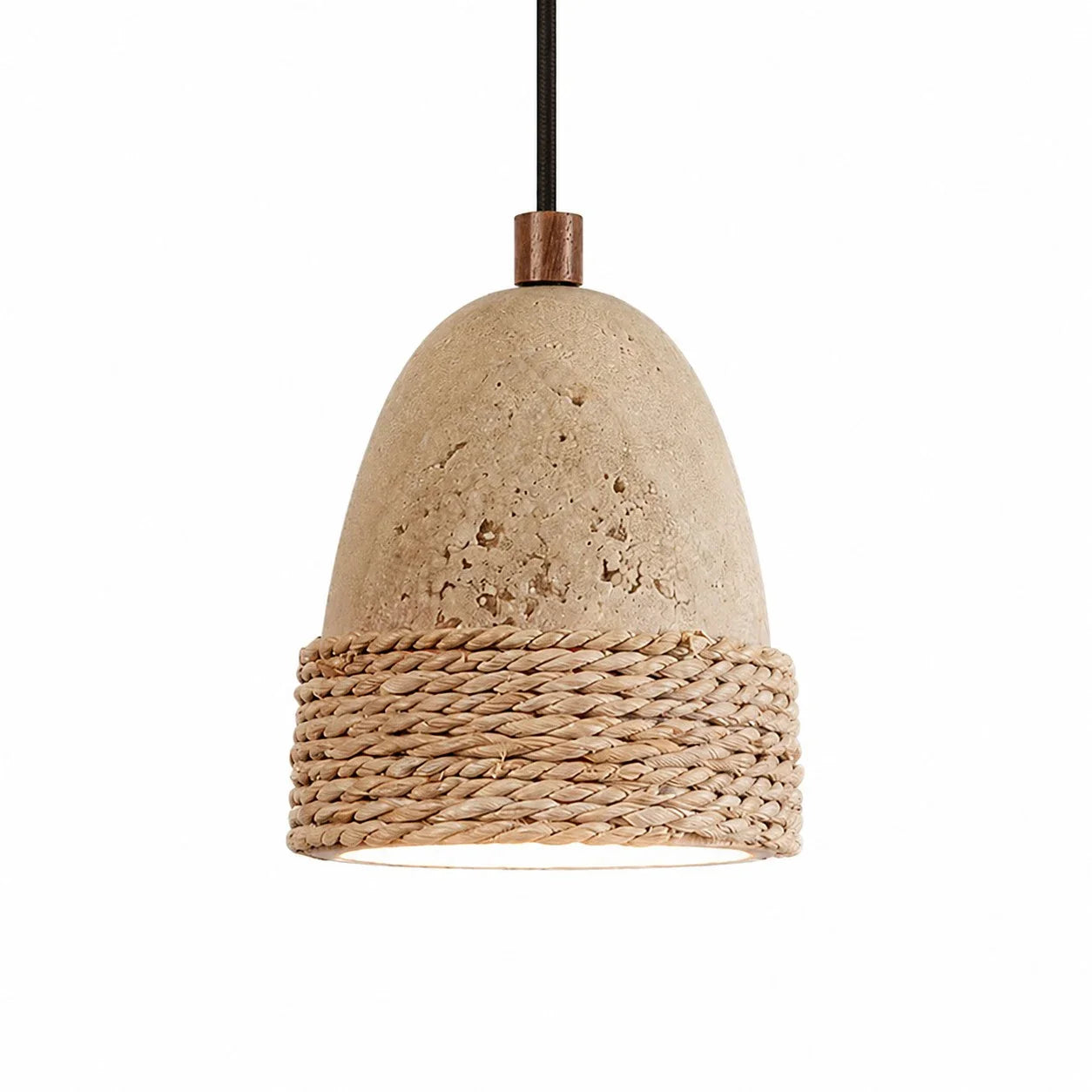 Wabi-sabi woven stone single pendant light on light background