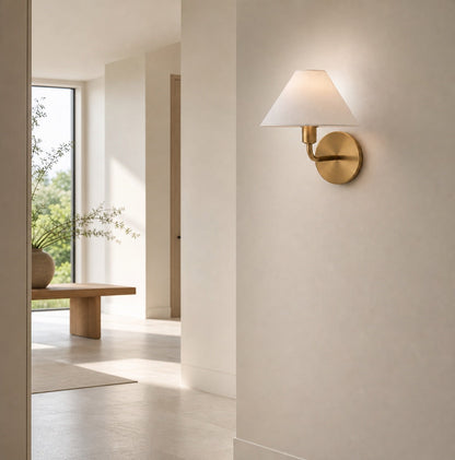 Gilda Fabric Drum Shade Wall Sconce - Modern Brass Accent Light for Bedroom and Hallway