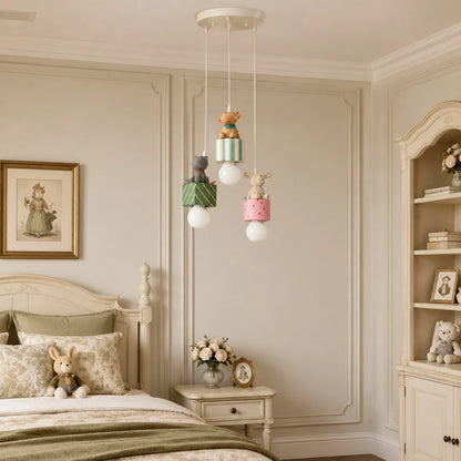 Animal gift box pendant lamp in a soft kids bedroom