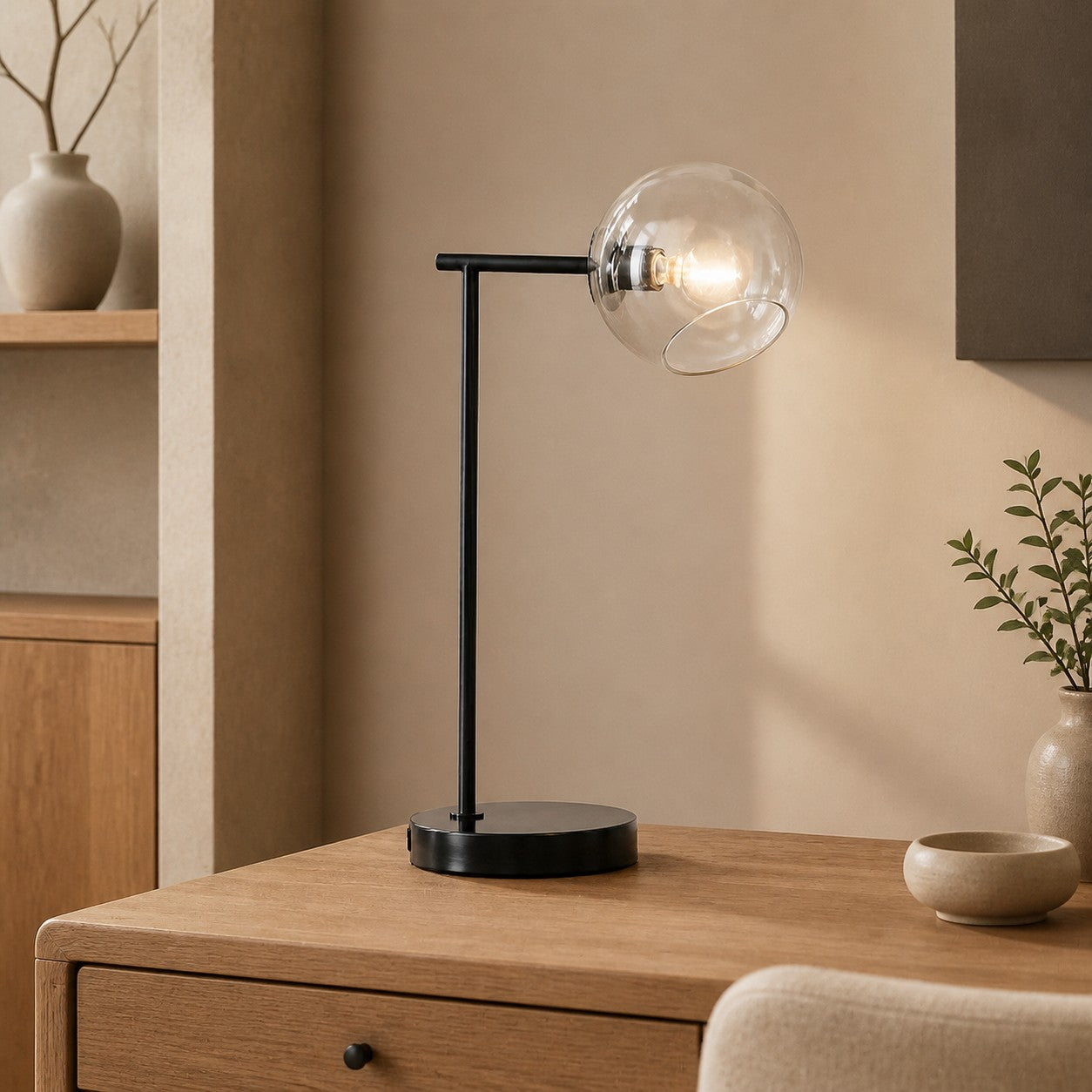 Brina Glass USB-Tischlampe – Moderne Nachttischlampe mit Stil