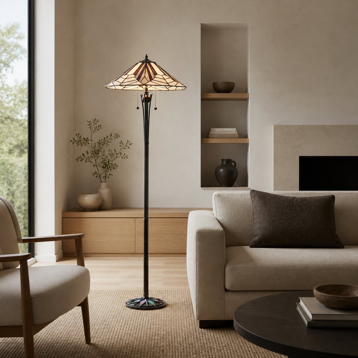 TF Astoria Art-Deco-Stehleuchte aus Buntglas – Stehleuchte im geometrischen Design für das Wohnzimmer