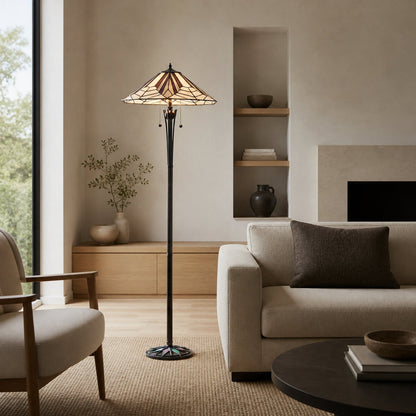 TF Astoria Art-Deco-Stehleuchte aus Buntglas – Stehleuchte im geometrischen Design für das Wohnzimmer