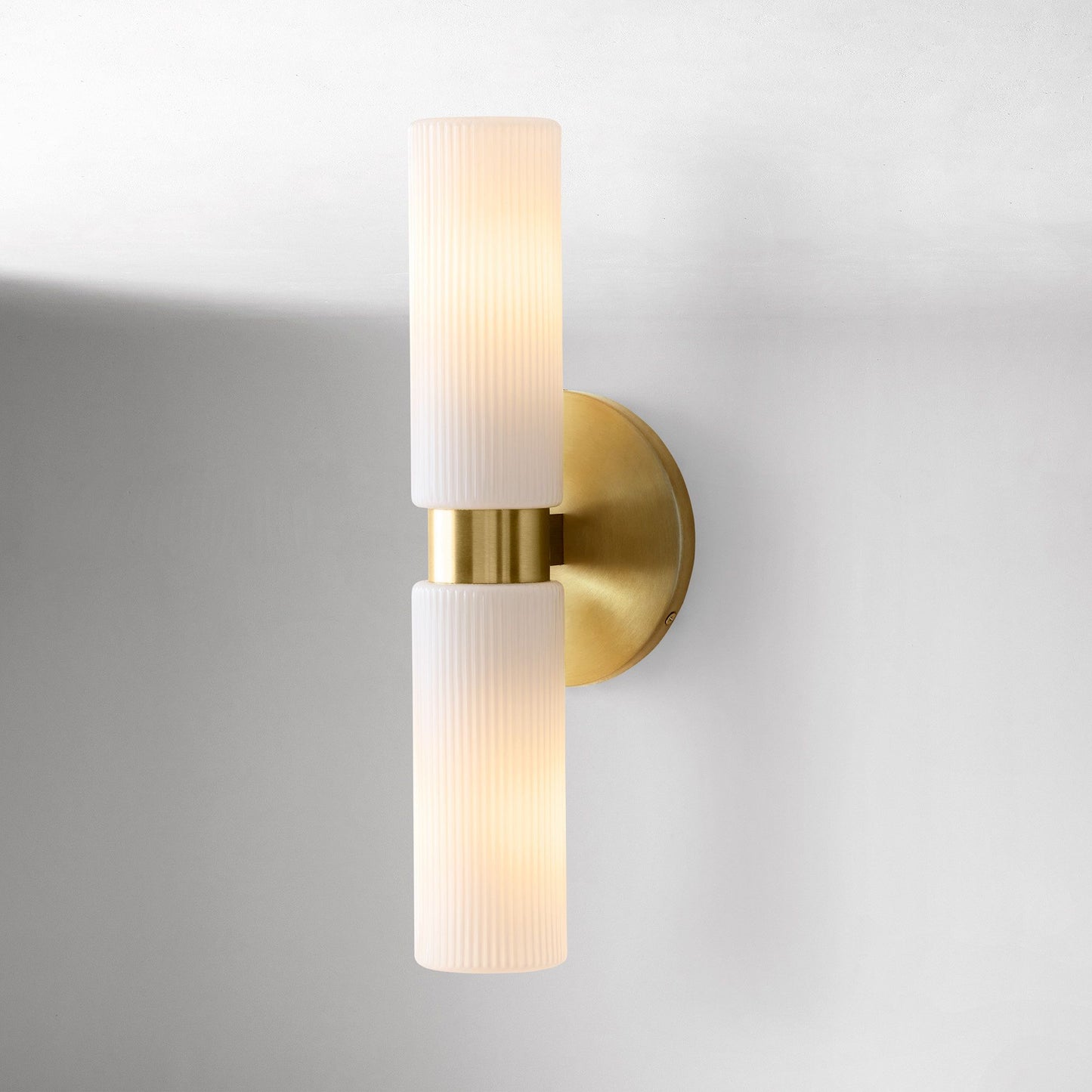 Rivora Fluted Glass Double Short Sconce - Indoor Outdoor Wall Light Elegance