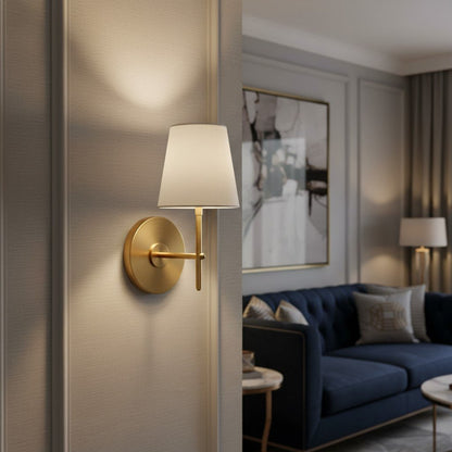 Ornato Retro Modern Wall Sconce with Linen Shade and Curved Arm for Accent and Task Lighting