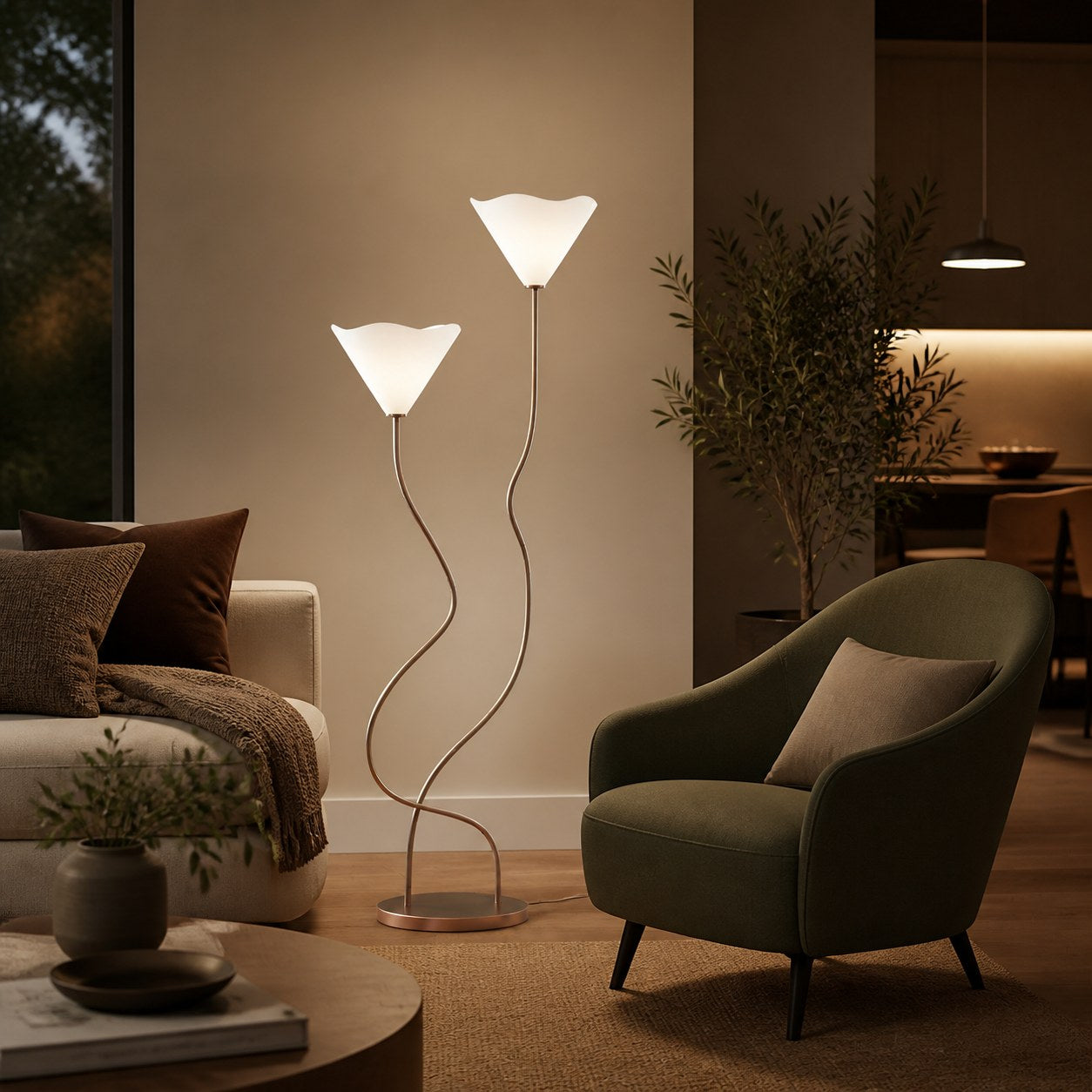 Kysara Floor Lamp - Dual-Stem Floral Design are Suitable for Placement in the Living Room or Bedroom or Study
