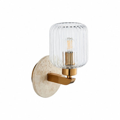 Korlisse Modern Marble Wall Light - Vintage Brass & Clear Glass Accent for Living Room and Hallway