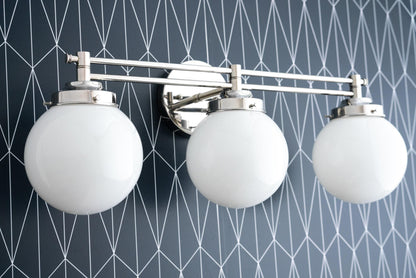 Glorica Glass Contemporary Vanity Light - 3 Light Globe Bathroom Fixture Opal Glass