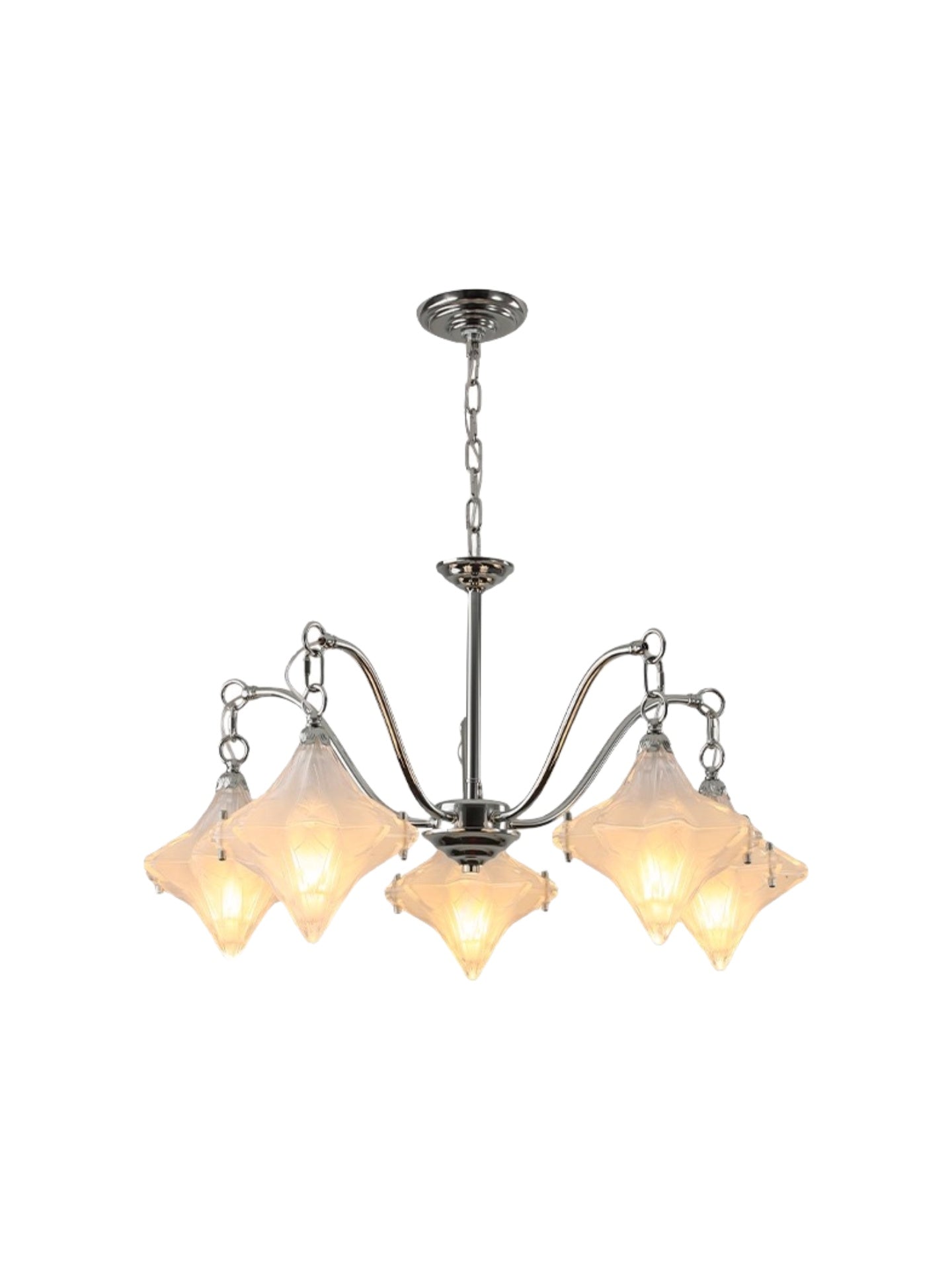 Art Deco Astris Star Chandelier – Frosted Glass Deco Fixture for Dining Room