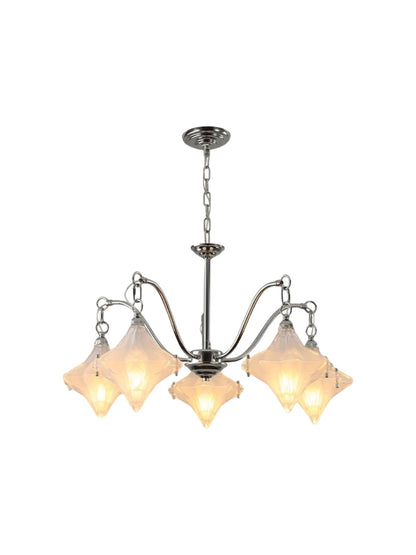 Art Deco Astris Star Chandelier – Frosted Glass Deco Fixture for Dining Room