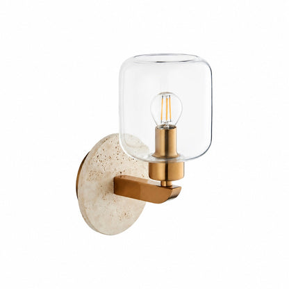 Korlisse Modern Marble Wall Light - Vintage Brass & Clear Glass Accent for Living Room and Hallway