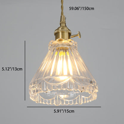 Traditional Japanese Brass Walnut Glass Ceramic Cylinder Conic Flower Bowl 1-Light Pendant Light For Dining Room