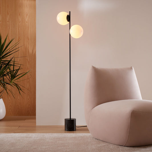 Alessora Sphere Stem Floor Lamp – Metal Frame Marble Base Elegant Lighting