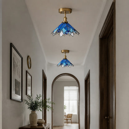 Blue Stained Glass Semi Flush Ceiling Light