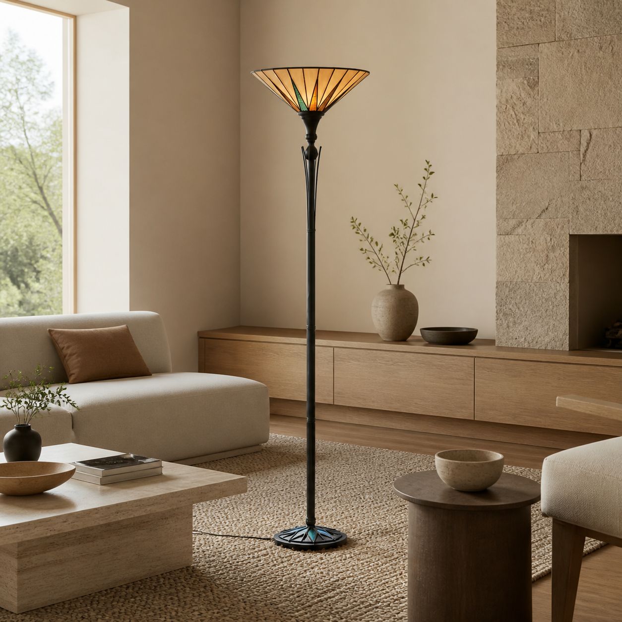 TF Dark Star Stained Glass Star Pattern Floor Lamp – Tiffany Style Uplighter for Living Rooms