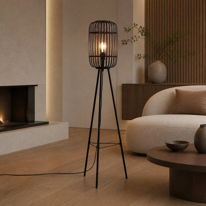 Yumeko Stehlampe aus Naturgewebe – Moderne skandinavische Stehlampe mit Bambusschirm für Schlaf- oder Wohnzimmer
