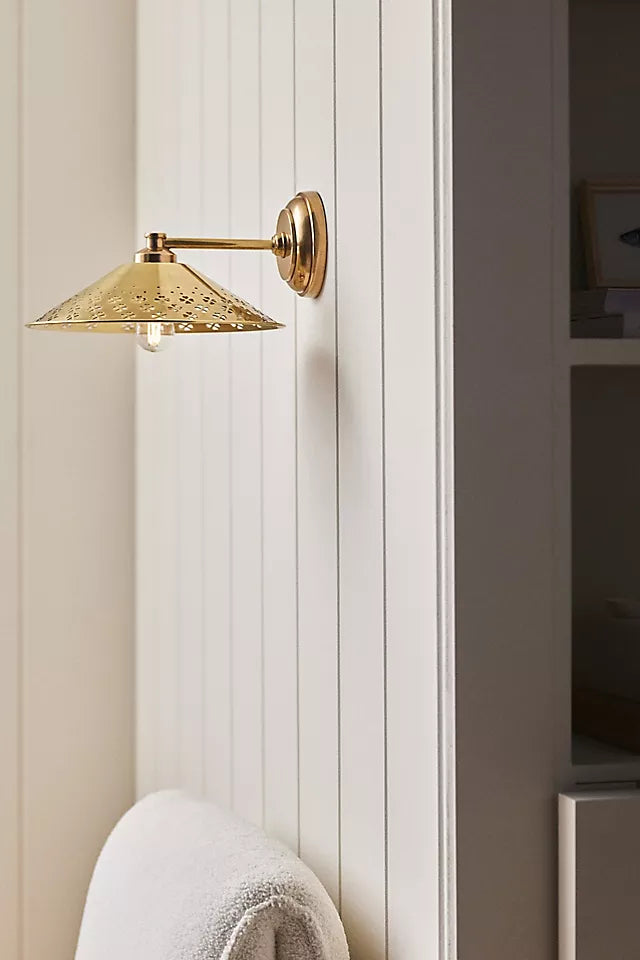 Auriglow Modern Perforated Wall Sconce – Brass Accent Light for Bedroom or Hallway