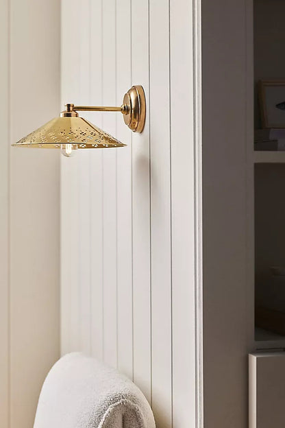 Auriglow Modern Perforated Wall Sconce – Brass Accent Light for Bedroom or Hallway