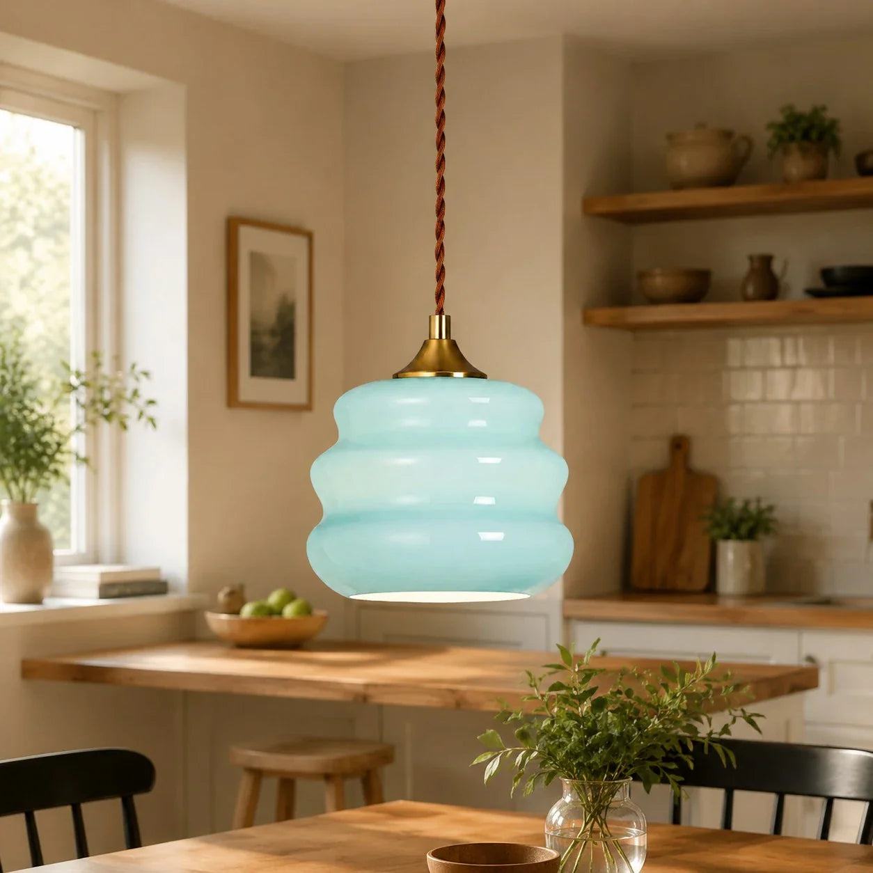 Pendant light over dining table