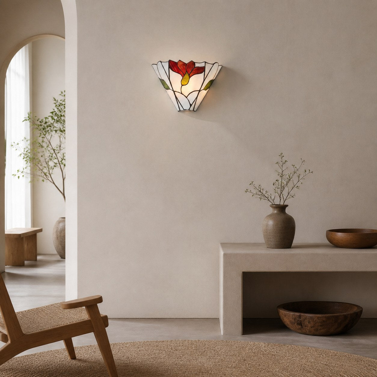 TF Botanica Stained Glass Floral Design Wall Light - Sconce For Hallway And Bedroom