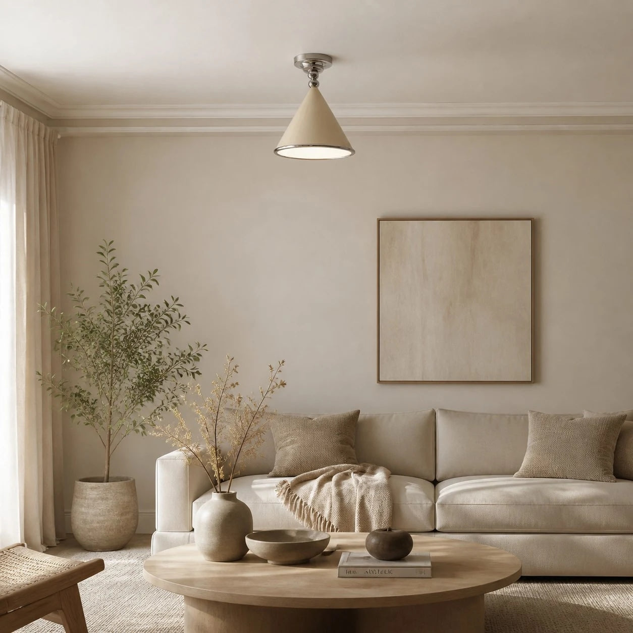 Installed bedroom scene, cream shade