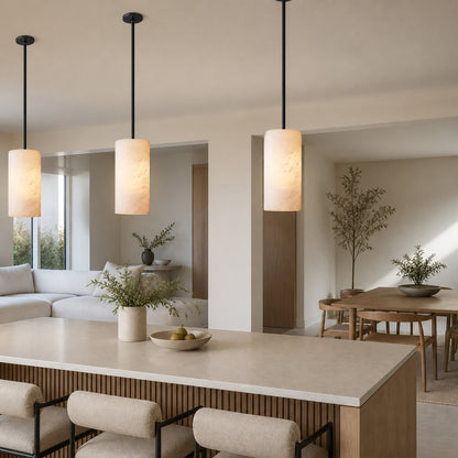 Hand Carved Alabaster Cylinder Pendant Light
