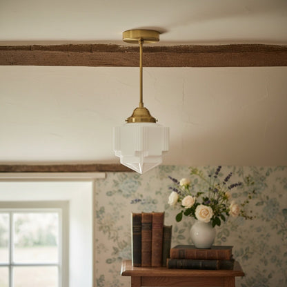 Geotower Glass Modern Pendant Light - Skyscraper Design - Brass or Black or Nickel Finish