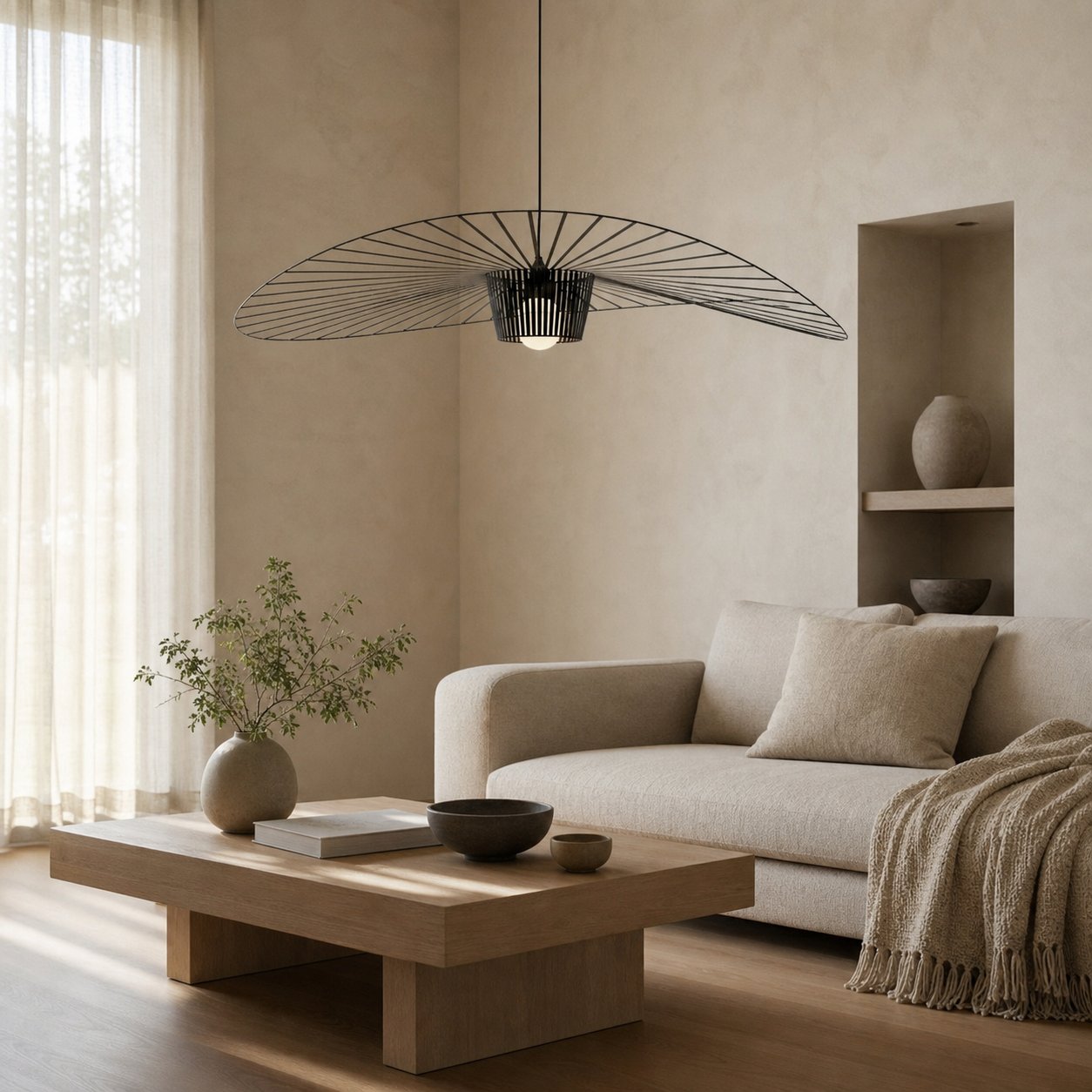 Spirava Moderne Stroh-Pendelleuchte – Minimalistische skulpturale Deckenleuchte für das Wohnzimmer N50