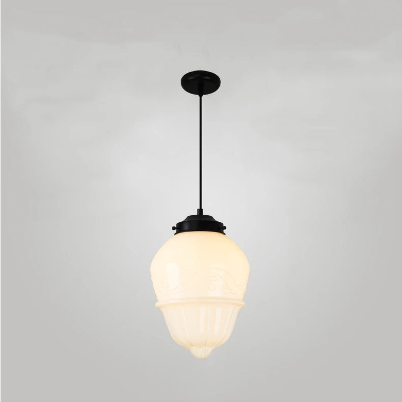 Art Deco Schulhaus Milchglas Pendelleuchte 1 Flammig