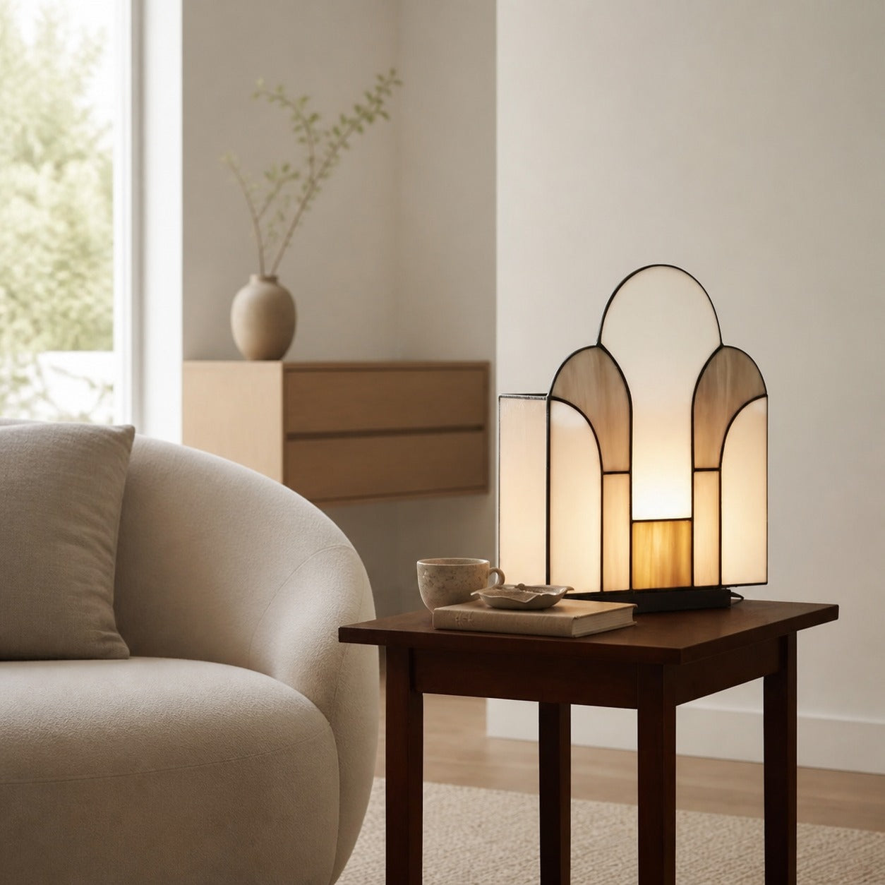 Kelsar Tischleuchte im Art-Deco-Stil aus Buntglas – Elegante Akzentleuchte für Wohnzimmer oder Eingangsbereich