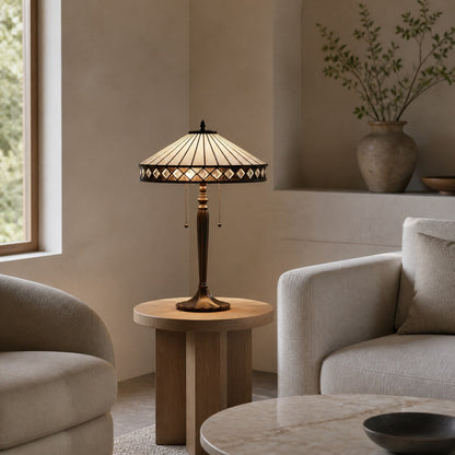 TF Fargo Geometrische Tiffany-Lampe – Akzentbeleuchtung aus bernsteinfarbenem und cremefarbenem Glas für Schlafzimmer oder Arbeitszimmer