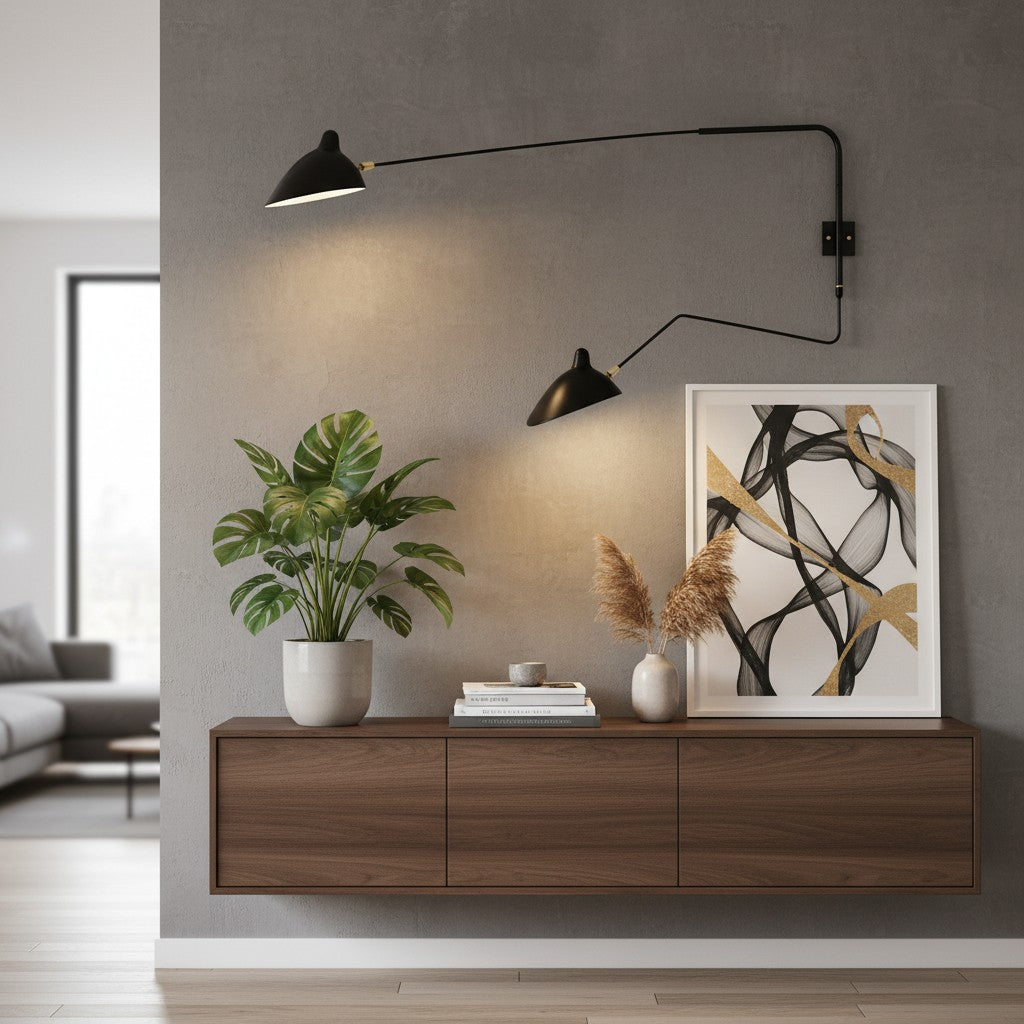 Arclume Modern Minimalist Designer Wall Lamp – Sleek Adjustable Arm Sconce Contemporary Lighting N42