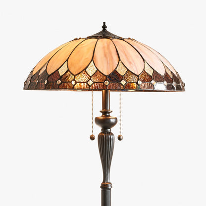 TF Brooklyn Geometrische Art-Deco-Tiffany-Stehlampe – Lampenschirm aus Buntglas und seidenmatter schwarzer Fuß für das Wohnzimmer