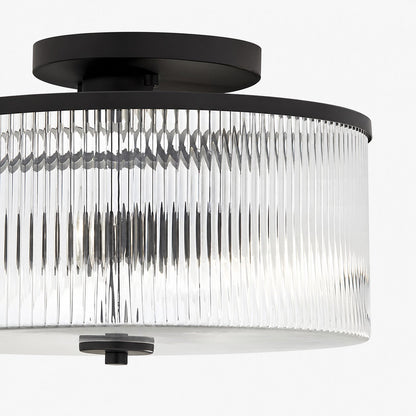 Rilona Striped Glass Drum Ceiling Fixture — Classic Semi-Flush Light for Bedroom or Office U13