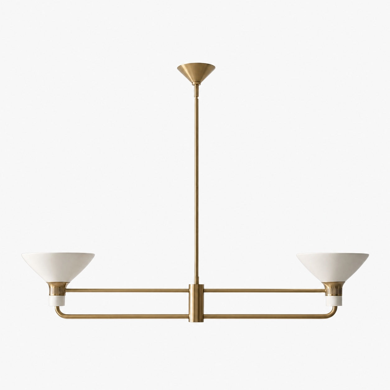 Calvor Linear Kronleuchter mit 2 Lichtern, Porzellanschirme und Bronze-Finish