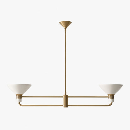Calvor Linear Kronleuchter mit 2 Lichtern, Porzellanschirme und Bronze-Finish