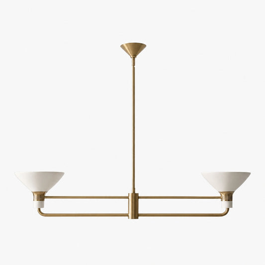 Calvor Linear Kronleuchter mit 2 Lichtern, Porzellanschirme und Bronze-Finish