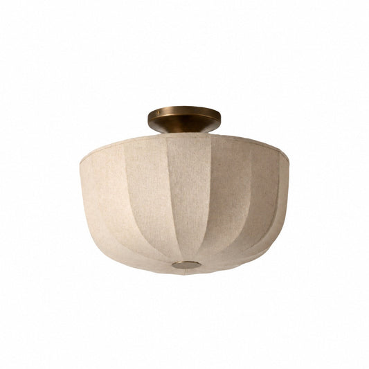 Loomis Flush Ceiling Lamp – Textured Linen Shade and Aged Brass Modern Ceiling Light for Living Rooms