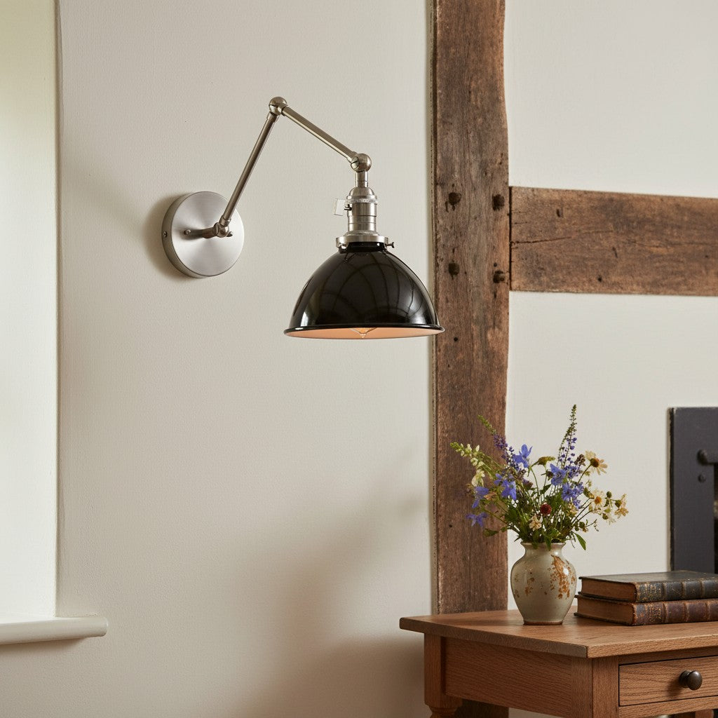 Conique Metal Vintage Industrial Swing Arm Wall Lamp - Adjustable Dome Shade for Study