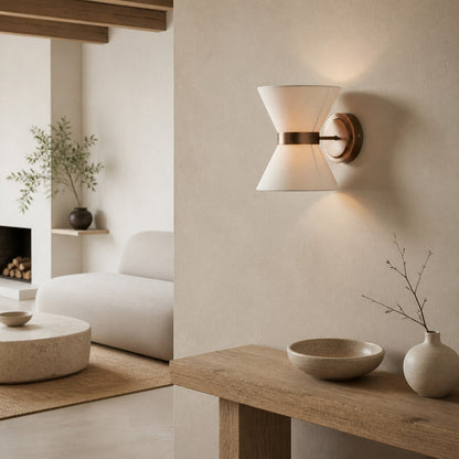 Ankora Wall Light - Bow-Tie Linen Shade Design Aged Brass Metal Sconce for Hallway