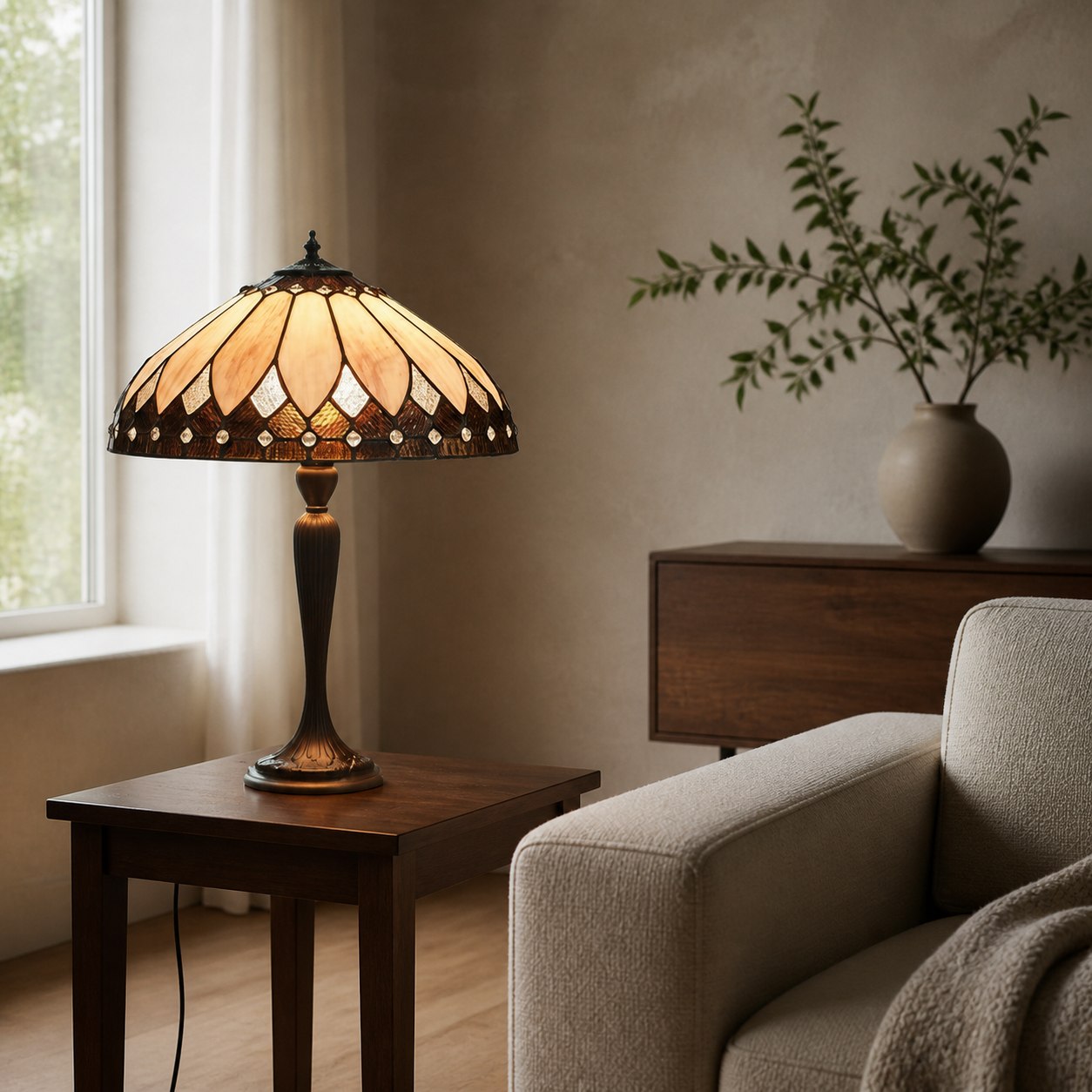 TF Brooklyn Tiffany Lamp Stained Glass Mosaic Table Lamp - Classic Art Deco Style for Living Room