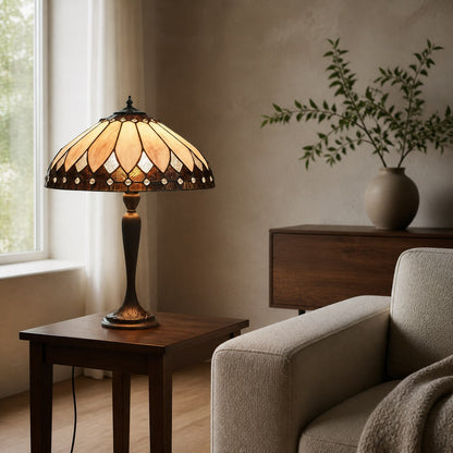 TF Brooklyn Tiffany Lamp Stained Glass Mosaic Table Lamp - Classic Art Deco Style for Living Room