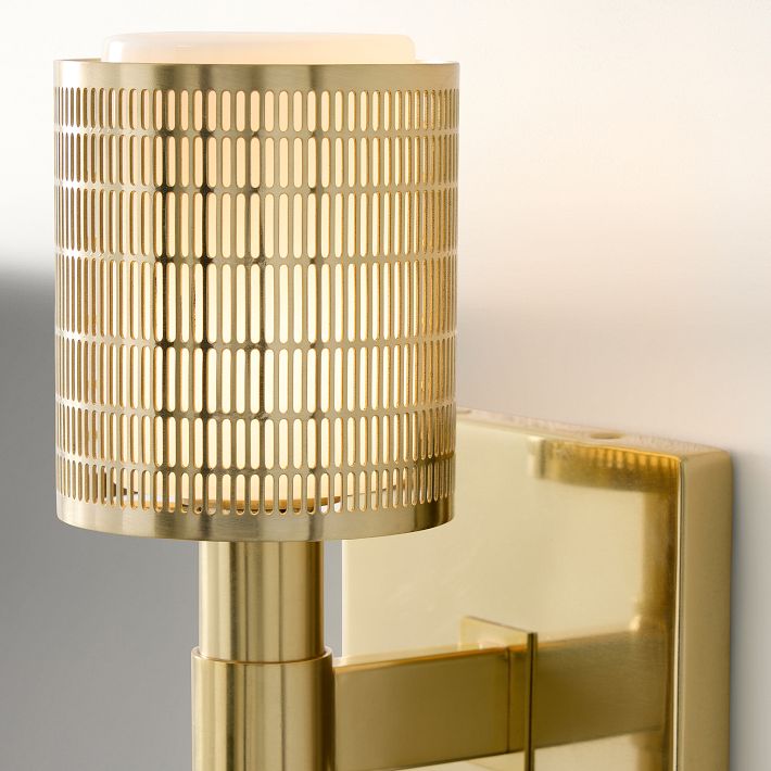 Galvia Modern Perforated Metal Sconce – Sleek Champagne Bronze Wall Light for Hallways