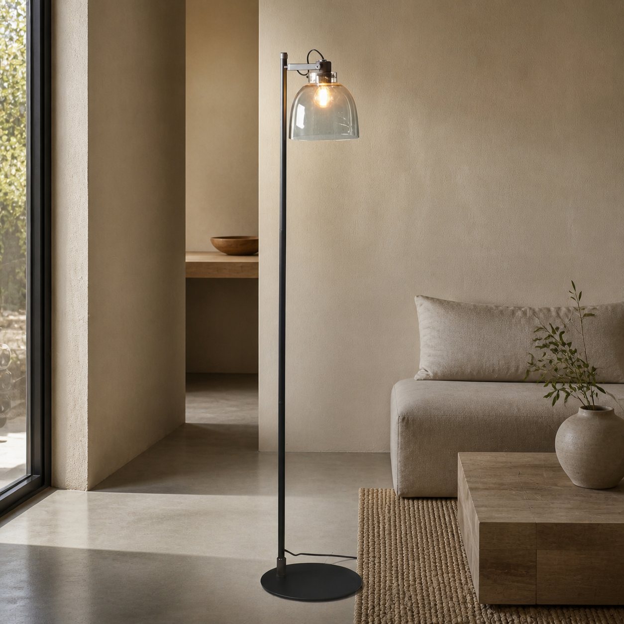 Readium Industrial Floor Lamp - Adjustable Glass Head Metal Base for Living Room and Bedroom