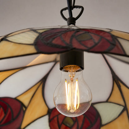 TF Ingram Tiffany Pendant Light – Vintage Handcrafted Stained Glass Floral Shade for Dining Room