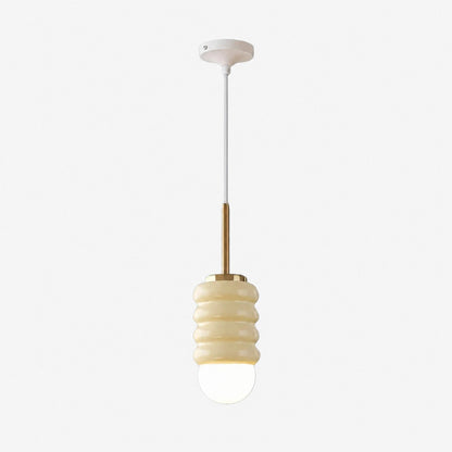 Iron Pendant Lamp with Ribbed Shade - Cream Style Light for Bedroom