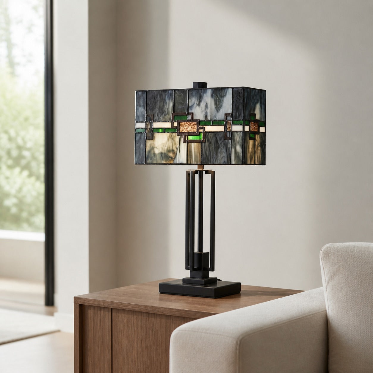 Rechteckige Tischleuchte Culletto aus Buntglas – Künstlerischer Look für Schlafzimmer und Flure