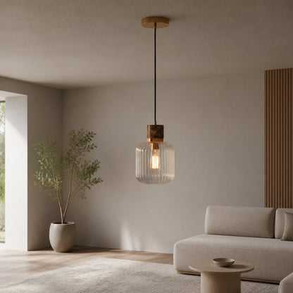 Korlisse Pendelleuchte aus Naturstein und Glas – Stilvolle Lampe für Wohnzimmer oder Lounge