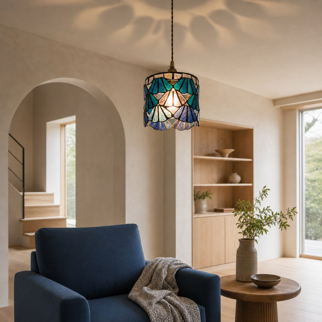 Vintagia Tiffany Inspired Pendant Light Fixture – Artistic Glass Shade Pendant for Dining Island and Entryway