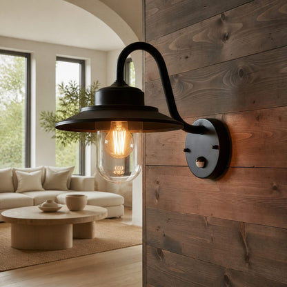 Trevanta Arched Arm Design Wall Light - Black Painted Sensor Lantern Style for Small Spaces