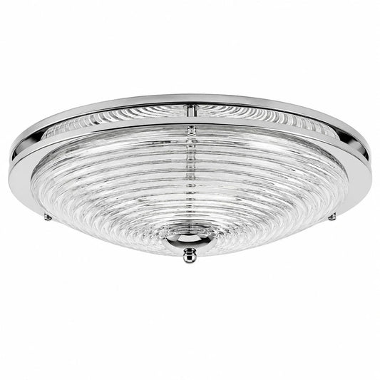 Bauhaus chrome rippled glass flush mount ceiling light on a white background